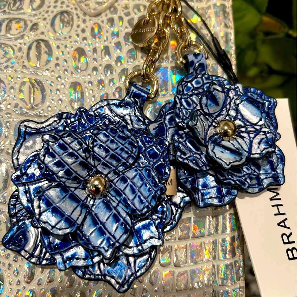 Brahmin Coastal Blue Flower Duo Keychain Charm